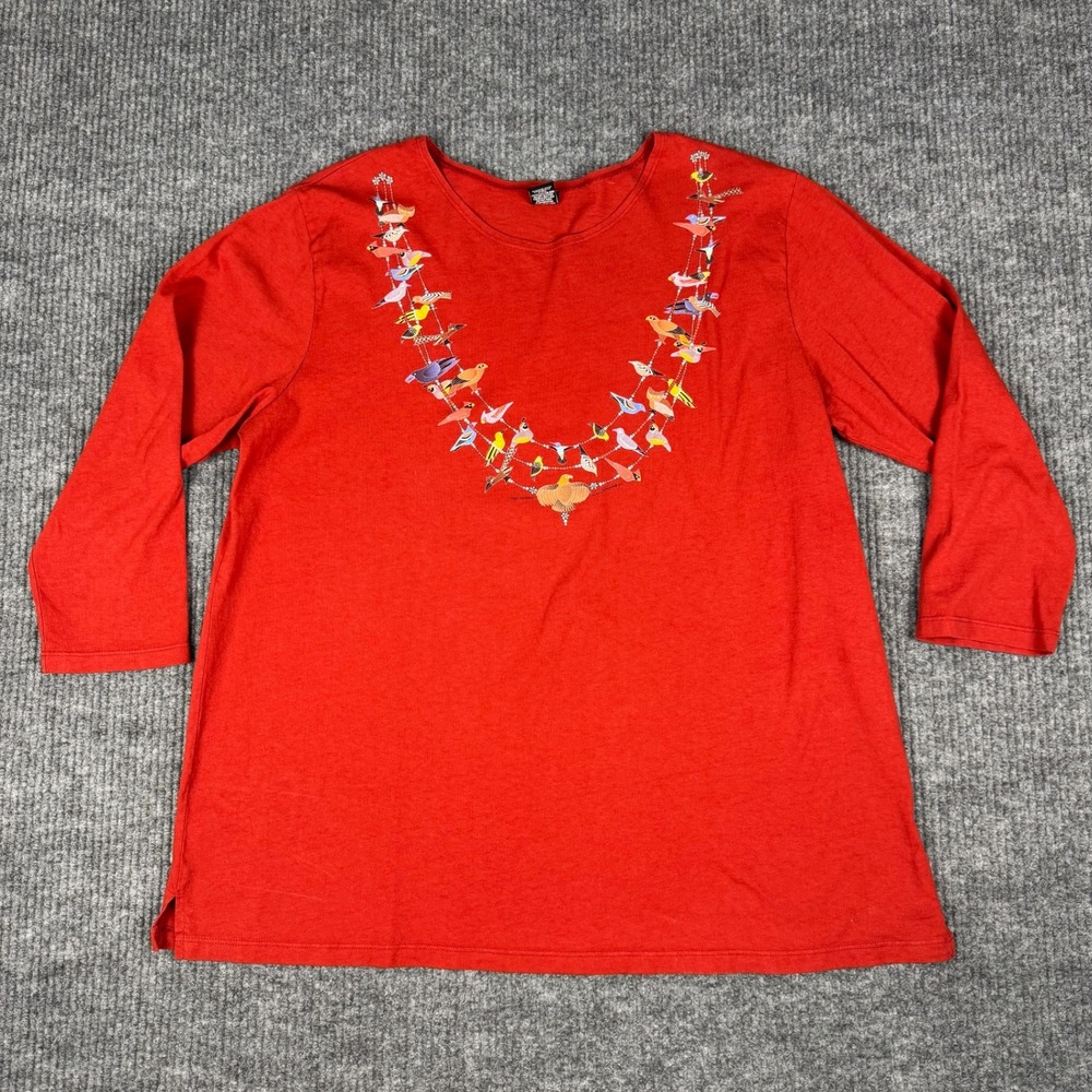 Vtg Sabaku Artwear Hot Necklace Birds Shirt Womens XL Made in USA Cotton